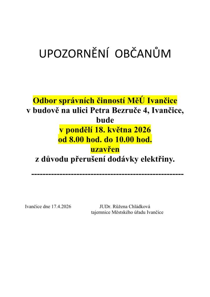 Uzavření budovy Odboru správních činností