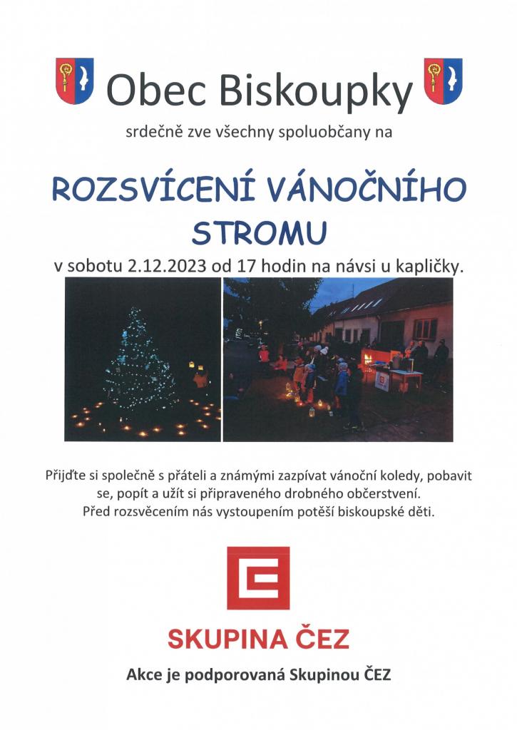 Rozsvícení vánočního stromu 2.12.2023 od 17 hod.