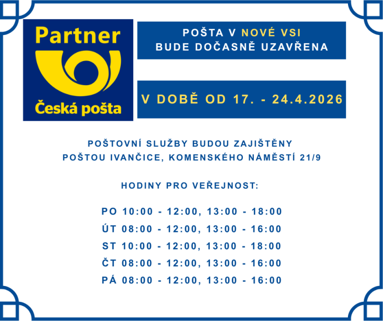 Pošta v&nbsp;Nové Vsi uzavřena 