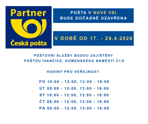 Pošta v Nové Vsi uzavřena 